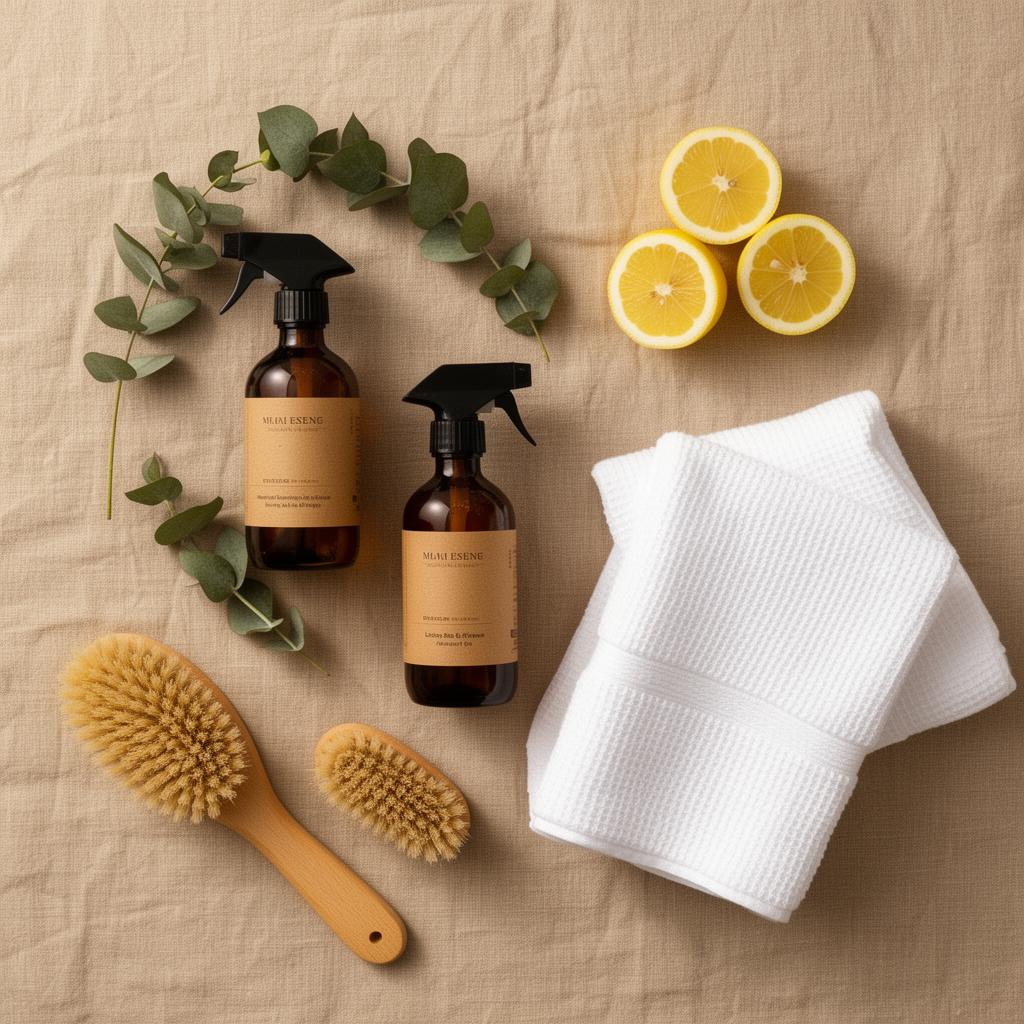Eco-friendly cleaning supplies flat lay